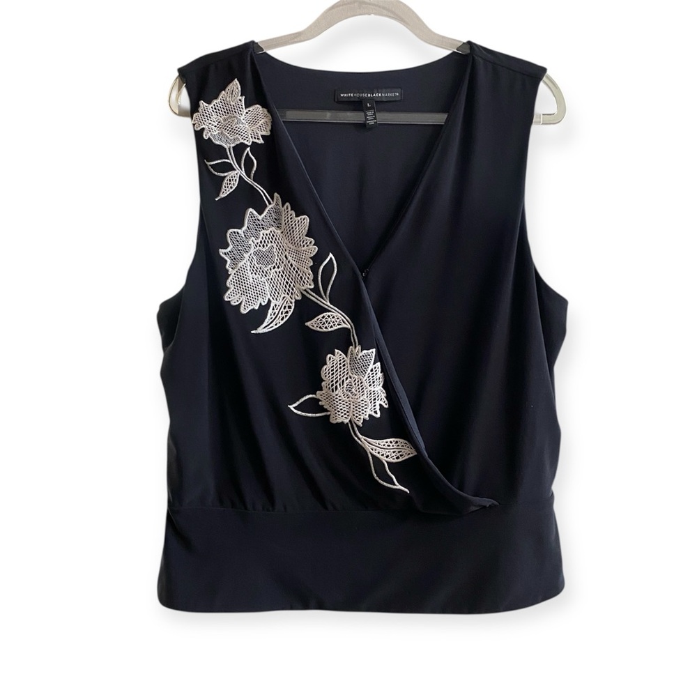 WHBM Sleeveless Surplice Embroidered Appliqué Top - Picture 2 of 9
